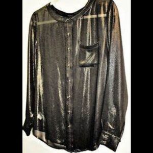 NWOT Black Shimmer Sheer Button Down Blouse